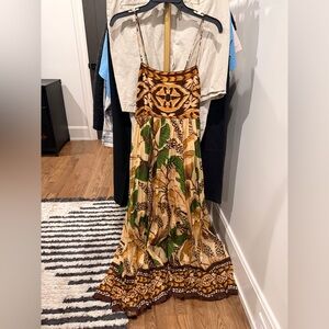 FARM RIO (NWT): Bohemian Maxi Sundress in Brown, Green & Cream